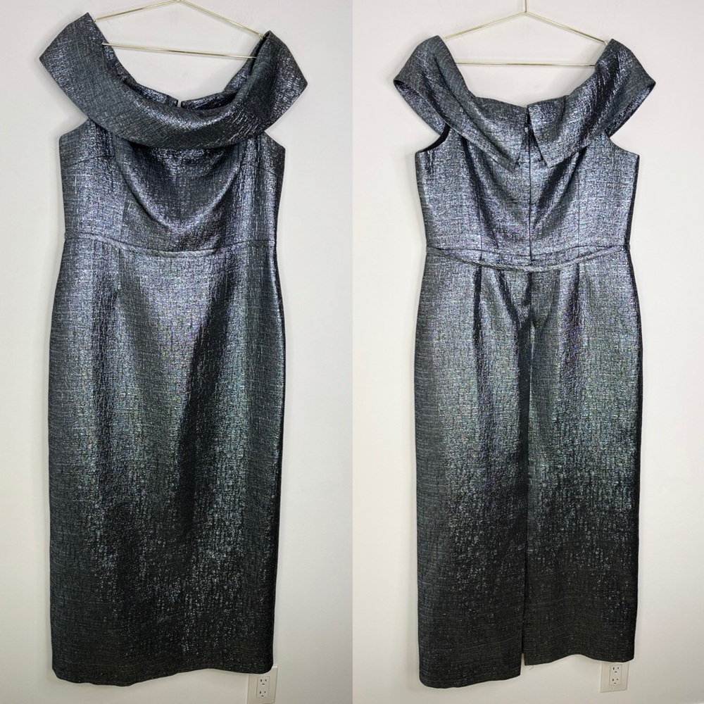 Rickie Freeman for Teri Jon Blue Silver Slit Gown - Picture 5 of 16